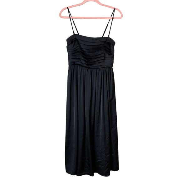 Abercrombie & Fitch Dress Womens Medium Black Satin Midi Slip Pleated Cocktail - Picture 1 of 14